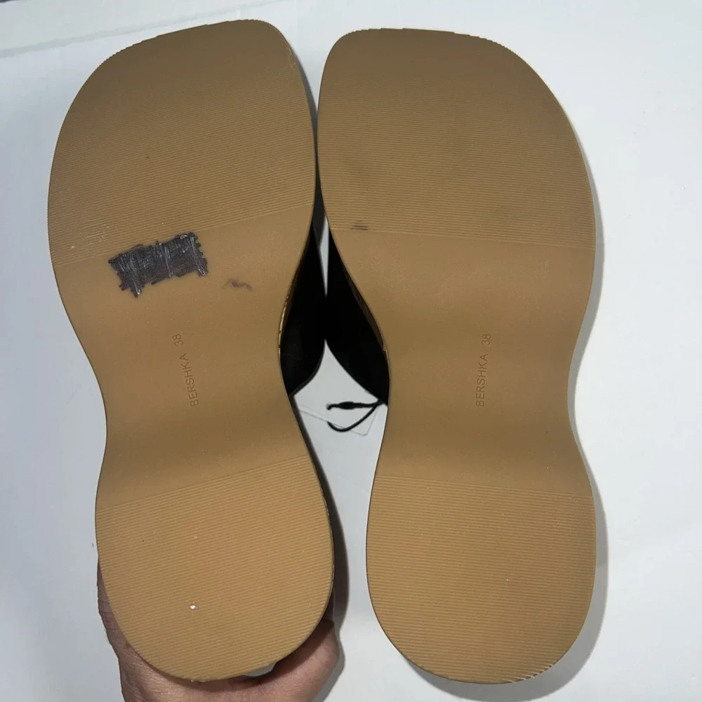Bershka Chunky Platform Open-Toed Slide Cork Wedge Sandal Size 7.5-New‎